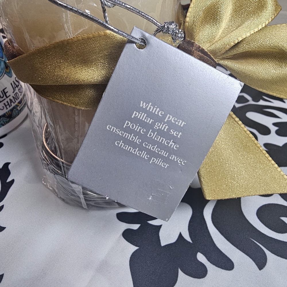 Pier 1 Imports Gift Set. Gold and Cream Candle with Metal Candle holder - Picture 3 of 3